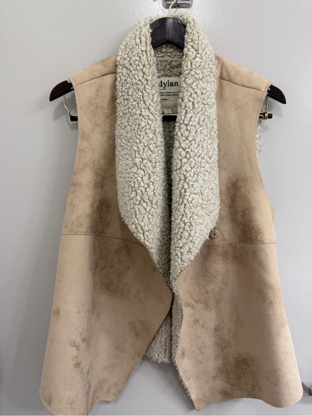 dylan Beige Suede Vest with Ivory Shearling Collar